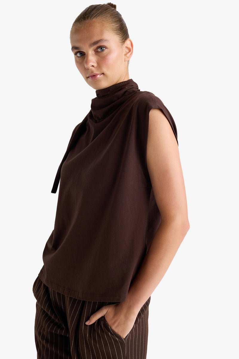 DeFacto Brown Woman Slim Fit Half Turtleneck Blouse Casual - Image 3